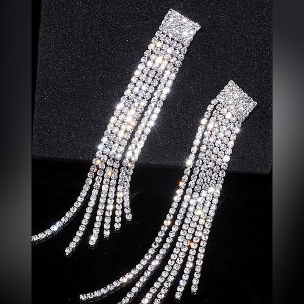 Sterling Silver Plated Tassel Drop Dangle Earrings zircon